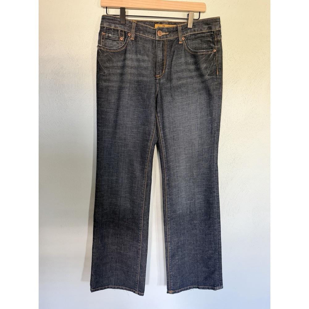 Seven7 Premium Denim straight flare bootcut jeans dark blue wash mid low rise 7